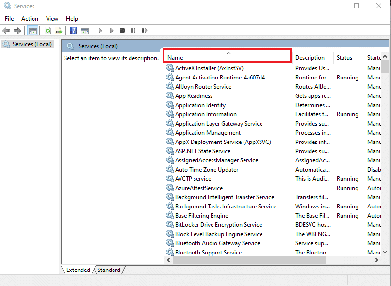 Click on Name to sort the Services. How to Fix The Audio Service is Not Running Windows 10
