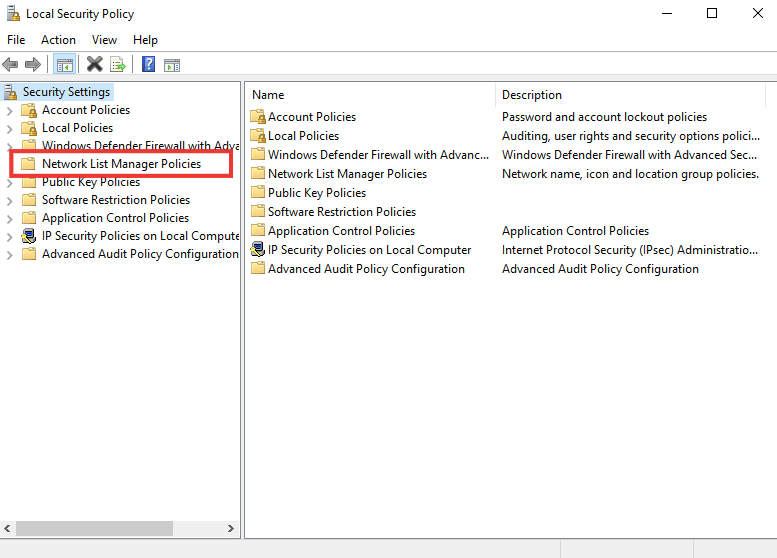 click on Network list manager policies. Fix Windows 10 Network Profile Missing Problem