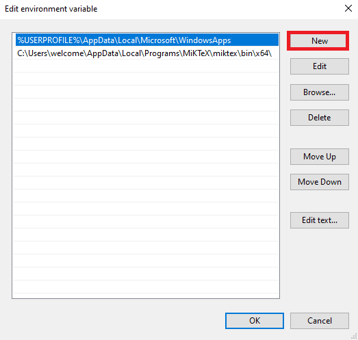 Click on New and enter the location of the Java JRE 8 setup location