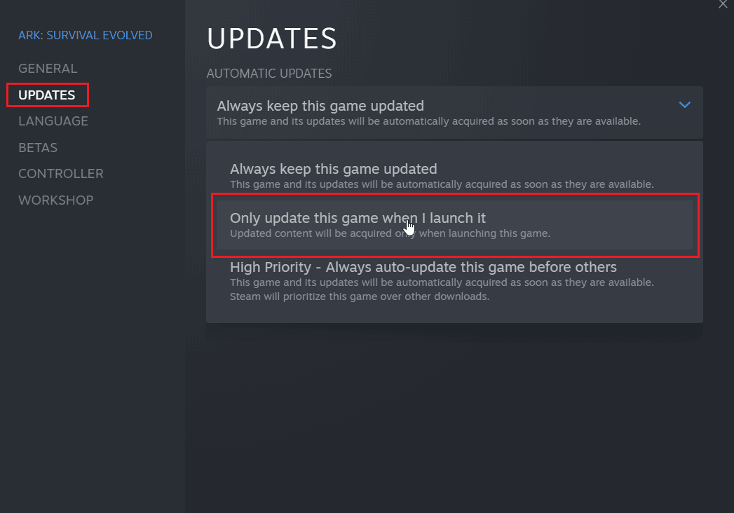 click on only update this game when I launch it. How to Make Steam Disable Auto Update