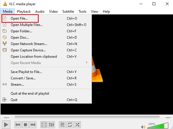 Click on Open file. How to Create VLC Loop Video