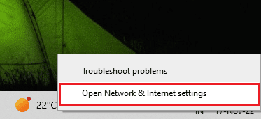 Click on Open Network and Internet Settings