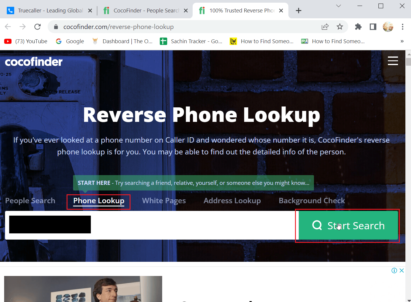 click on phone lookup and enter the phone number and click on search