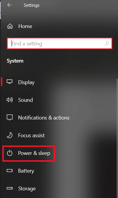 click on power and sleep