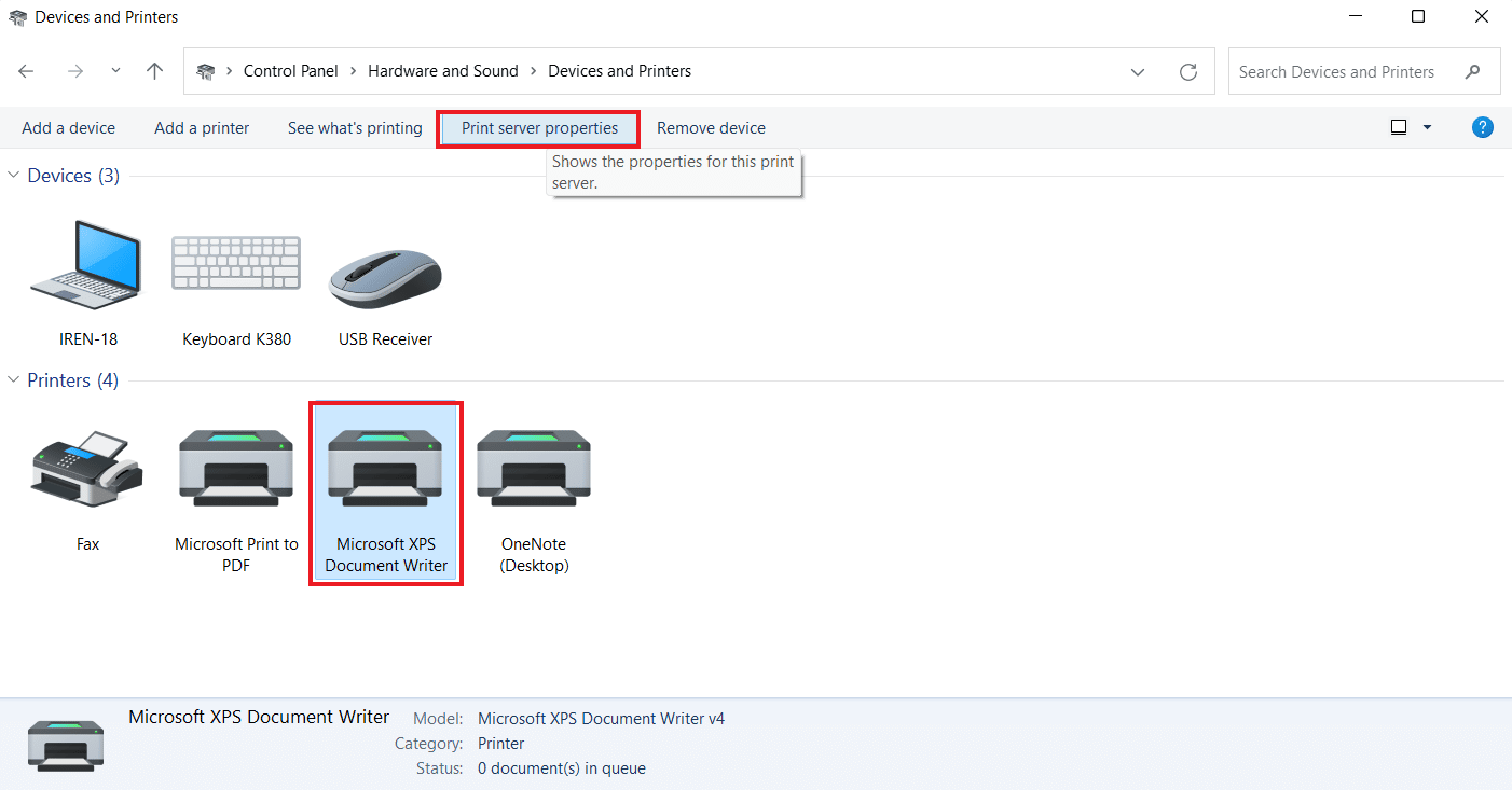 Click on Print server properties | Local printer not showing in remote desktop