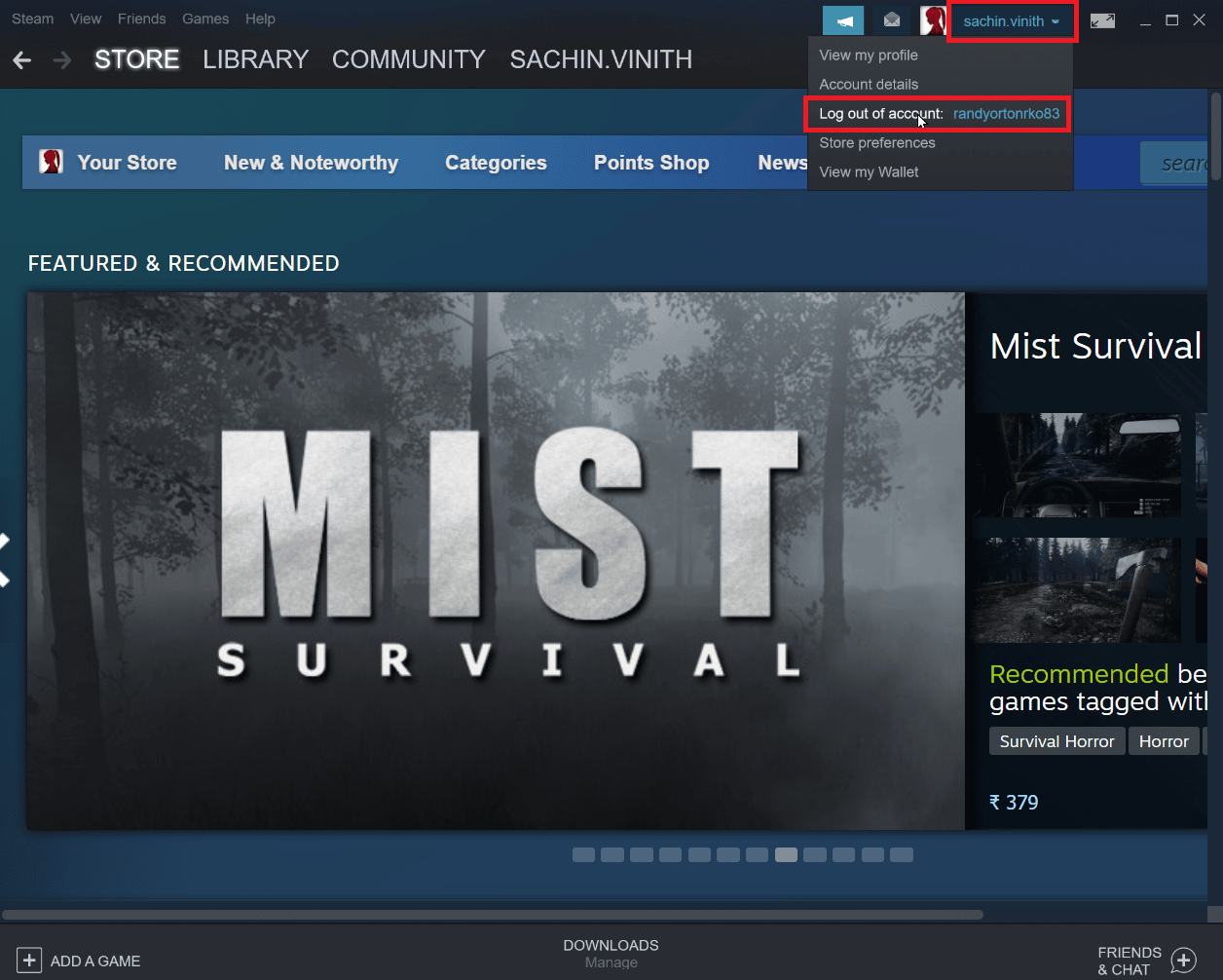 click on profile account and click on log out of account. Fix Steam Error 26 on Windows 10