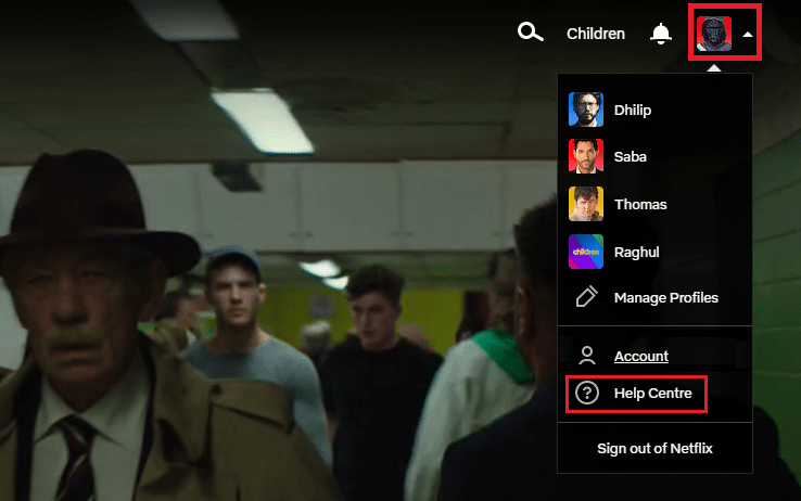 click on profile and select help center option in netflix app