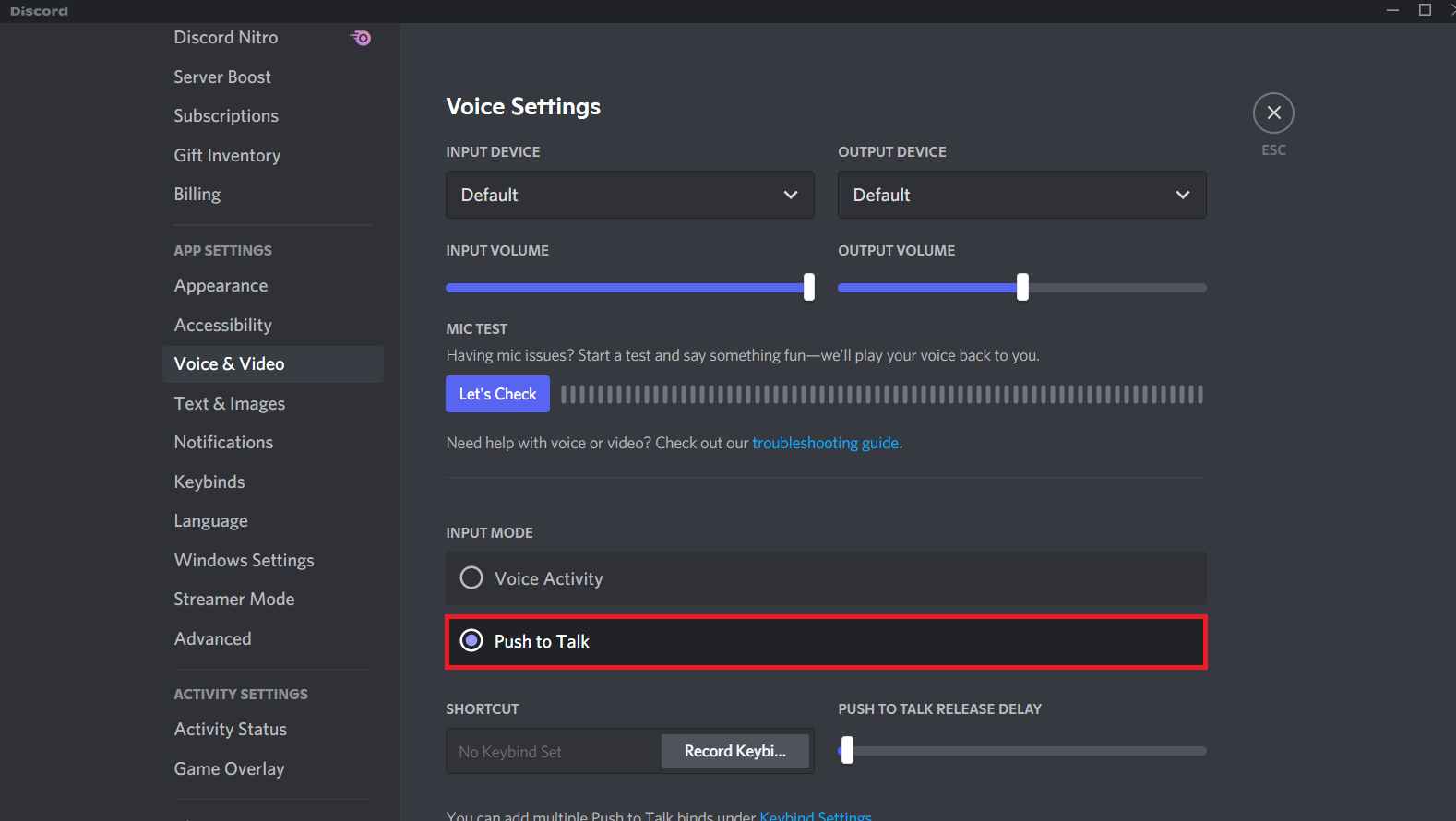 Click on Push to Talk option from the INPUT MODE menu. How to Use Push to Talk on Discord