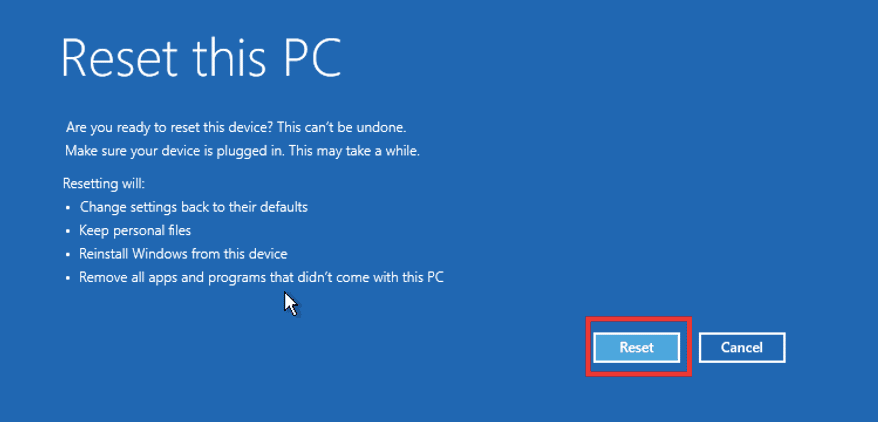 click on reset to reset this pc