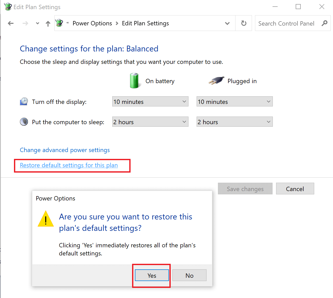 click on Restore default settings for this plan and click on OK. how to fix high CPU usage Windows 10 