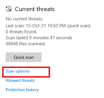 Klik op Scanopties. Oplossing De Active Directory Domain Services is momenteel niet beschikbaar in Windows 10