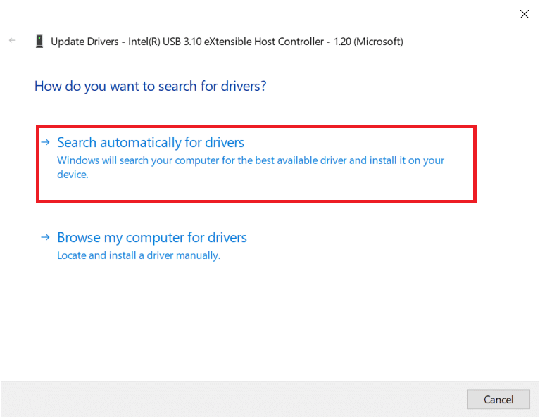 click on Search automatically for drivers