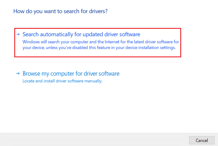 click on search automatically for drivers in device driver