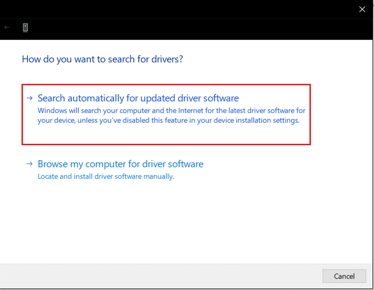 click on search automatically for updated driver updates