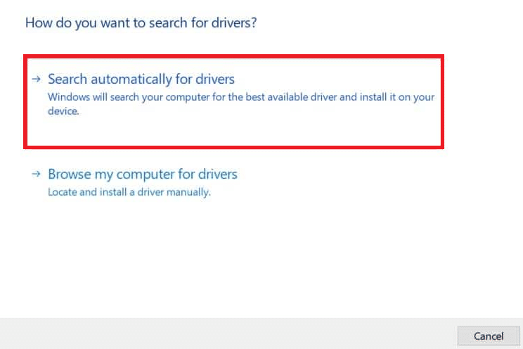 fare clic su seleziona Cerca automaticamente i driver.