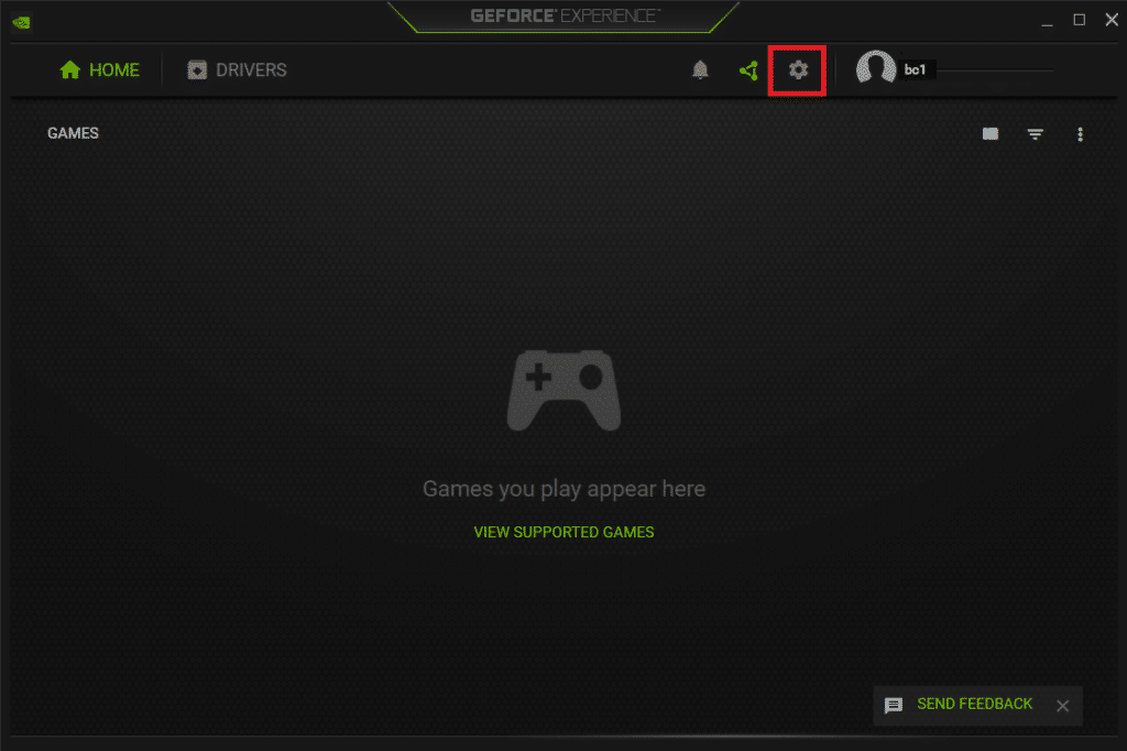 click on settings icon in geforce experience