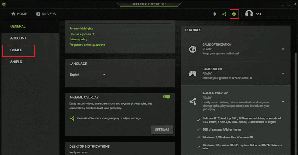 click on settings icon then select GAMES option in GeForce Experience. How to Manually Add Game to GeForce Experience
