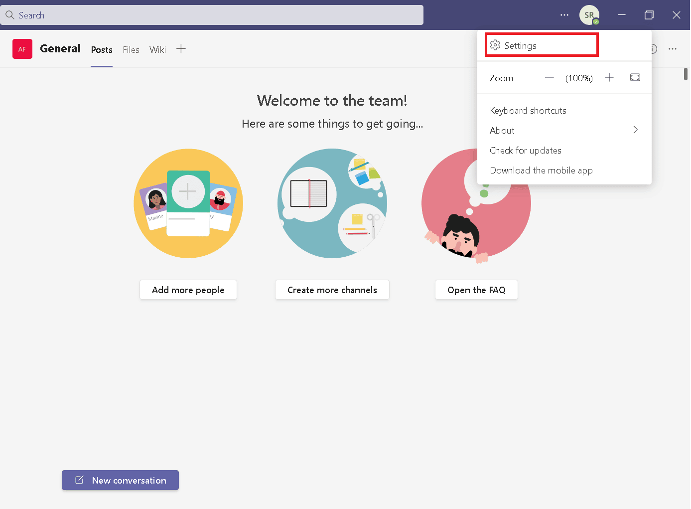 Click on Settings option from the list. How to Set Out of Office in Teams