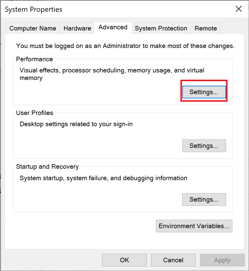 Click on Settings under Performance option. How to Optimize Windows 10 for Gaming and Performance?