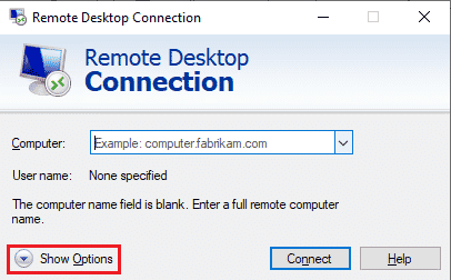 Click on Show Options. Fix Remote Desktop Connection an Internal Error Has Occurred