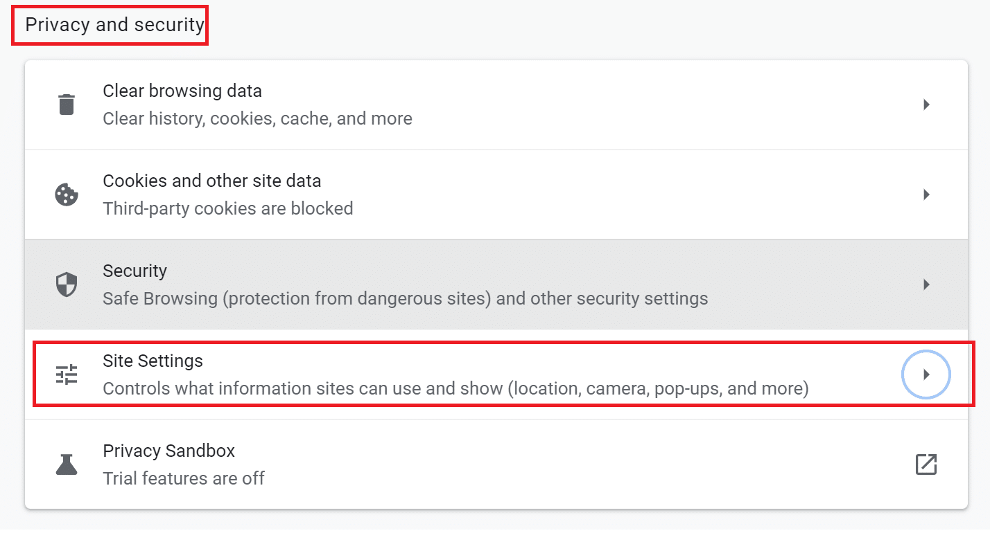 Click on Site Settings under the Privacy and Security