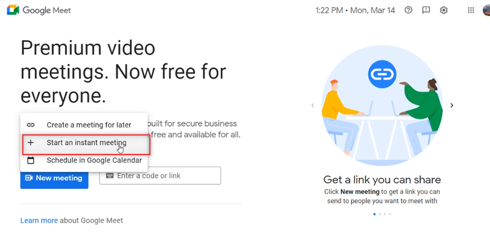 click on Start an instant meeting 