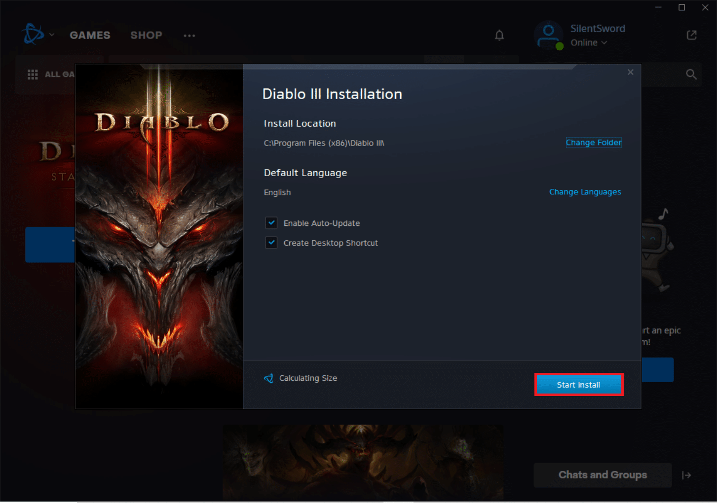click on Start Install. Fix Diablo 3 Error Code 1016 on Windows 10