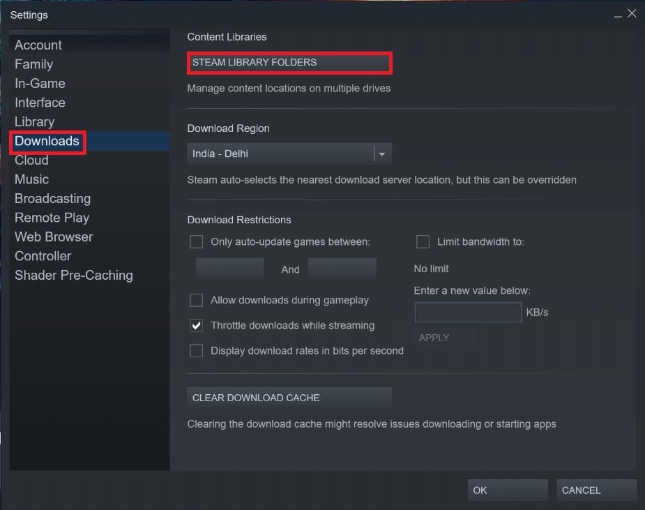 Click on STEAM LIBRARY FOLDERS