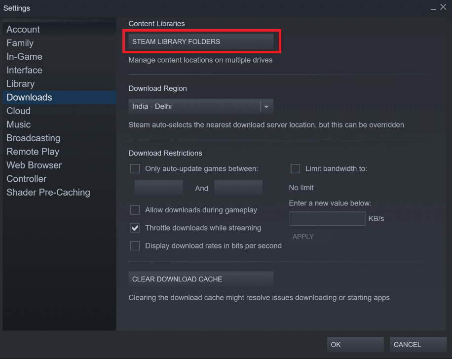Click on Steam Library Folders
