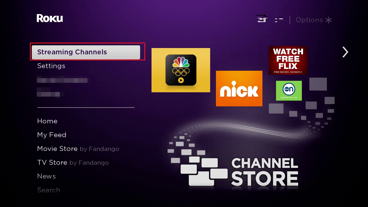 click on streaming channels on roku