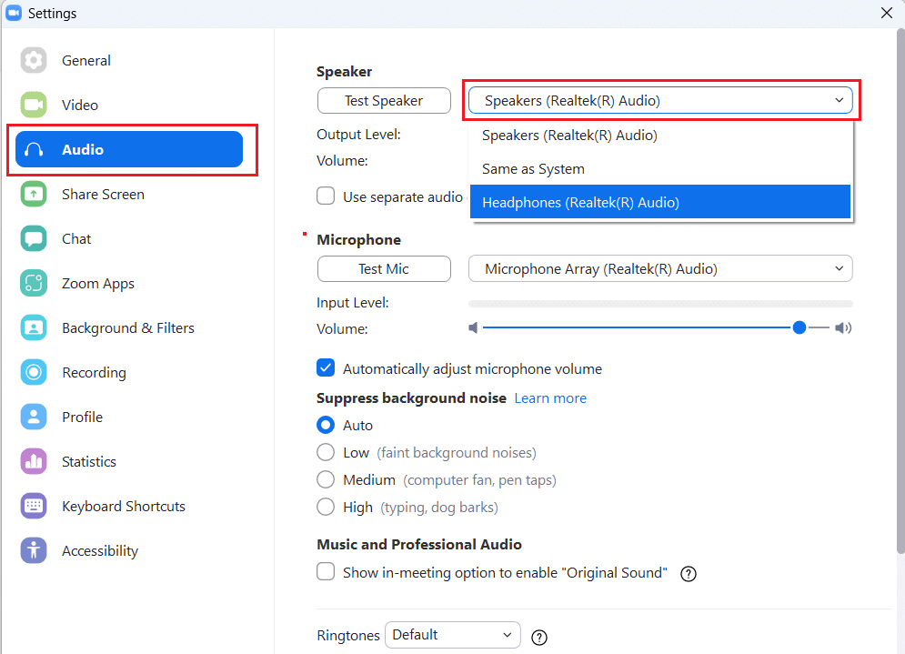 click on the Audio option and expand the dropdown of Speaker and choose your AirPods
