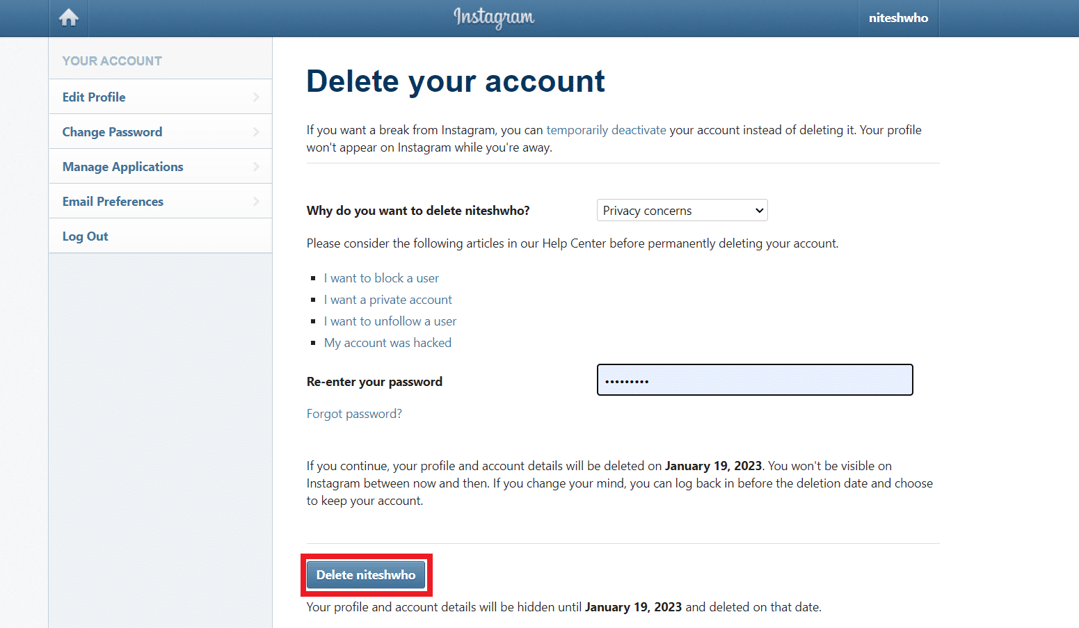 click on the Delete [username] option