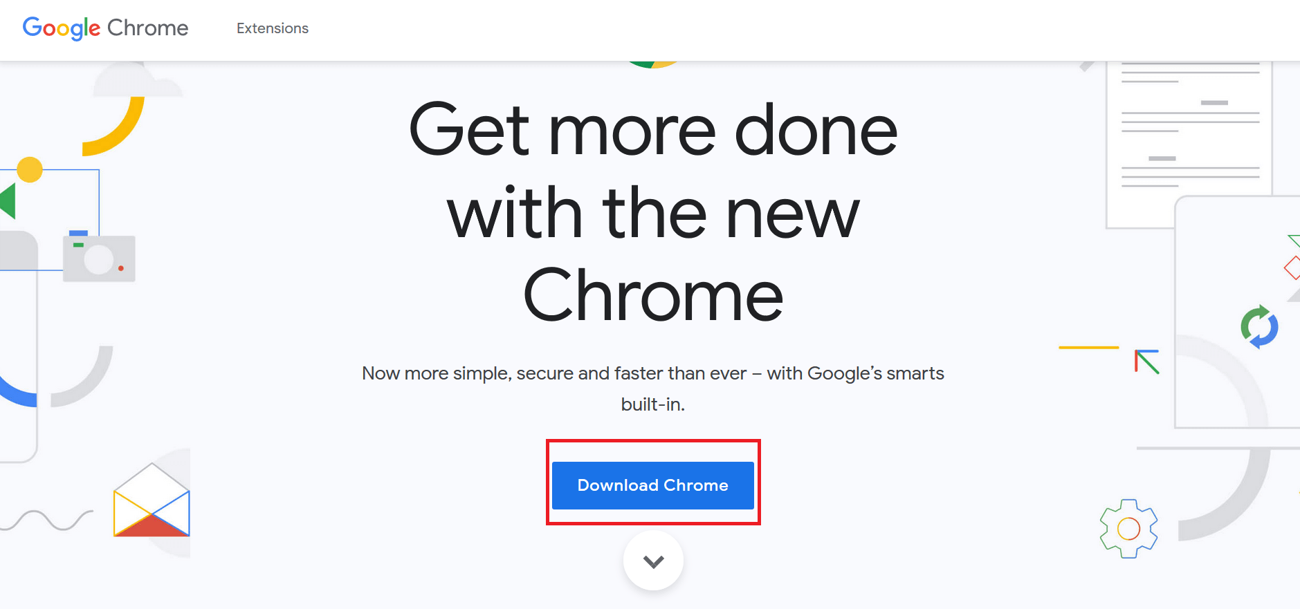 нажмите кнопку «Загрузить Chrome», чтобы загрузить последнюю версию установщика Chrome.