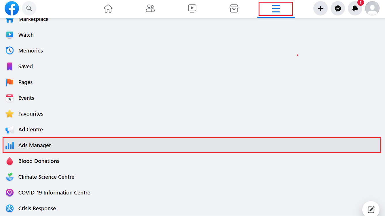 click on the Hamburger icon tab - Ads Manager option