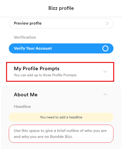 click on the My Profile Prompts How to Delete Prompts on Bumble