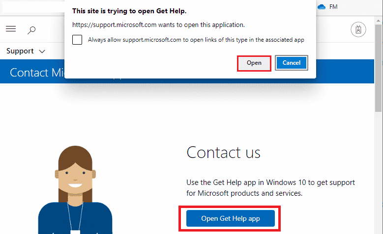 click on the Open Get Help app option and confirm the prompt by clicking on Open