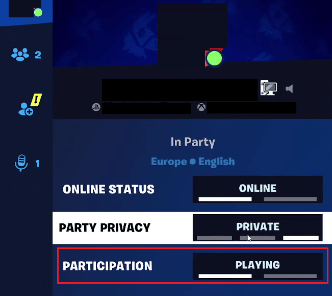 click on the PLAYING option from the PARTICIPATION section | switch to spectate in Fortnite creative