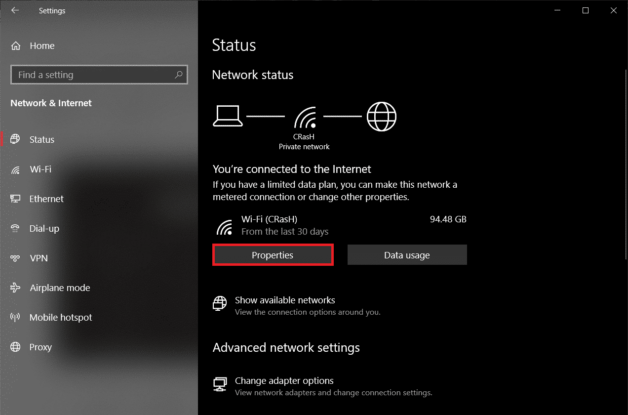click on the Properties button under your current network.