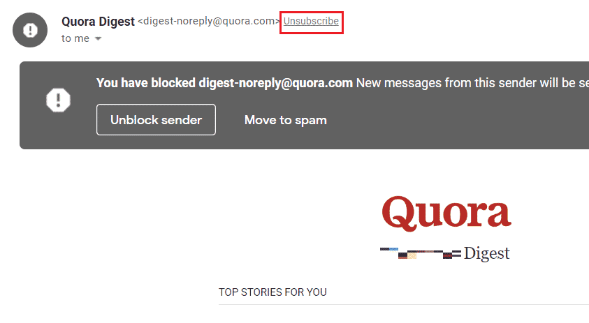click on the Unsubscribe option