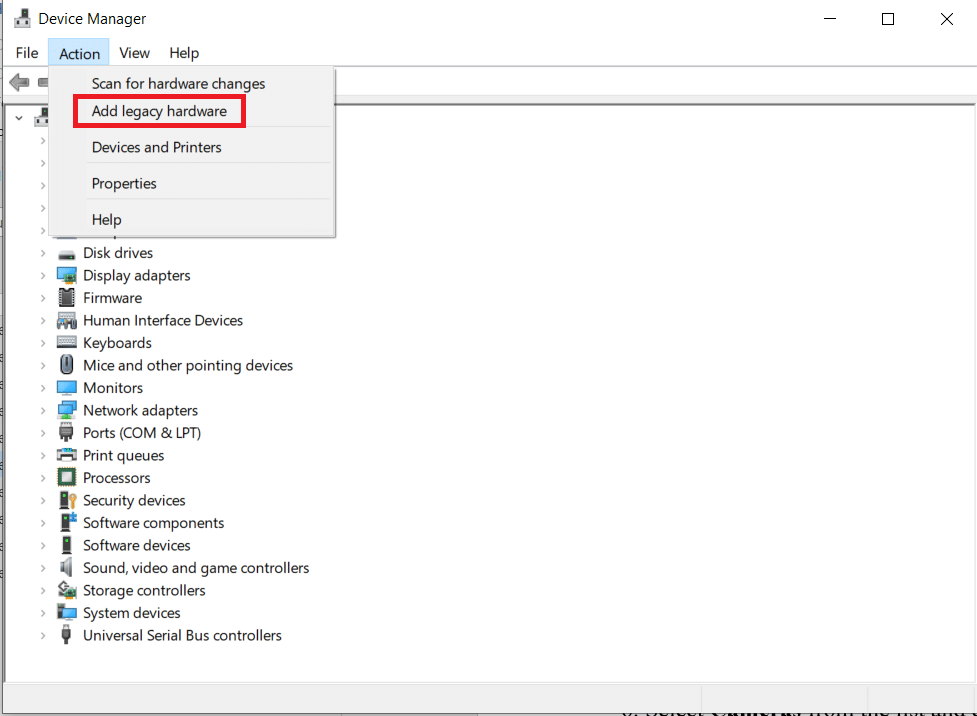 Click on the Action option and then Add legacy hardware. How to Fix Laptop Camera Not Detected on Windows 10