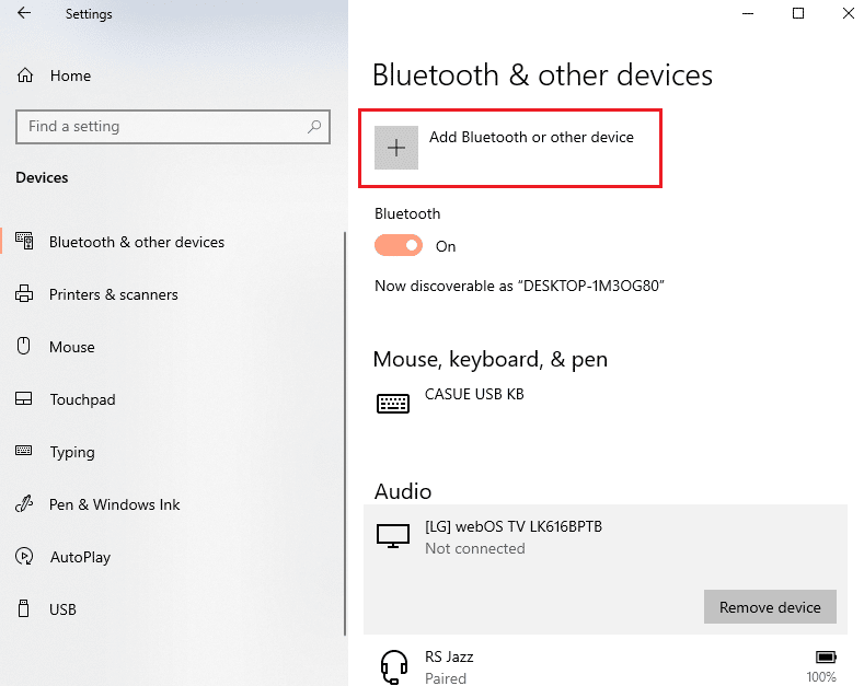 Click on the Add Bluetooth or other device button 