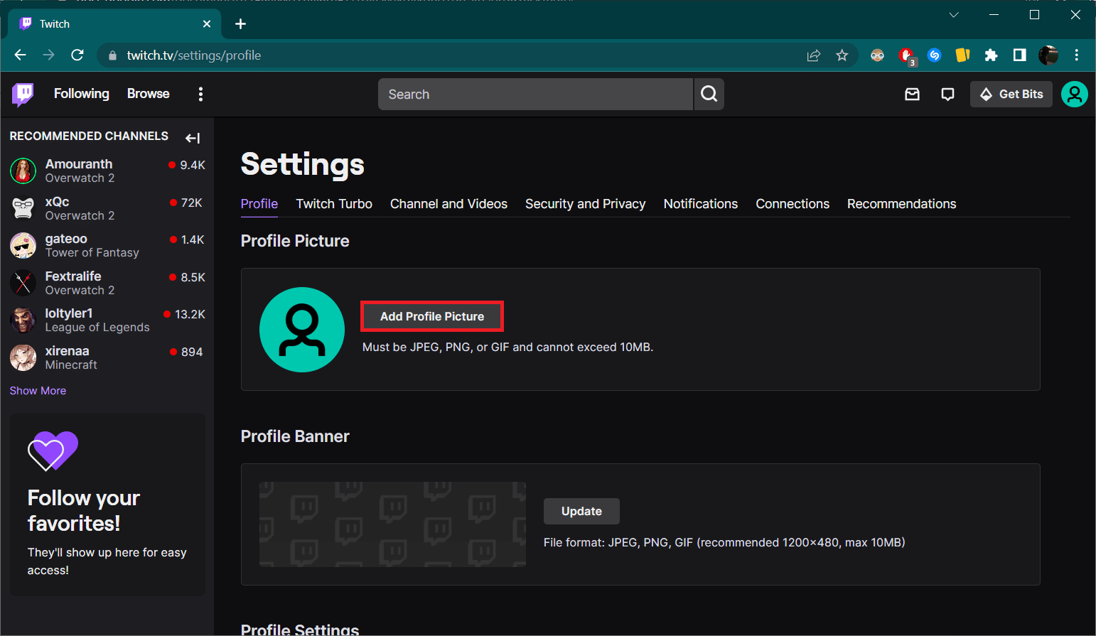 Click on the Add Profile Picture button under the Profile Picture section. How to Change Your Twitch Picture
