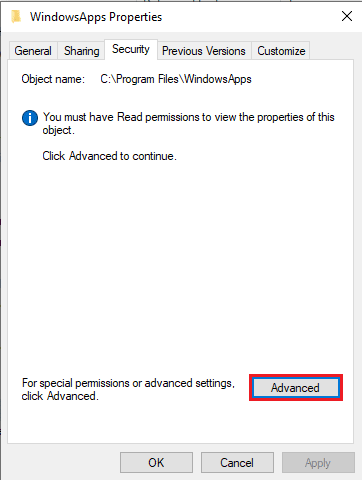 Click on the Advanced button to open the advanced settings
