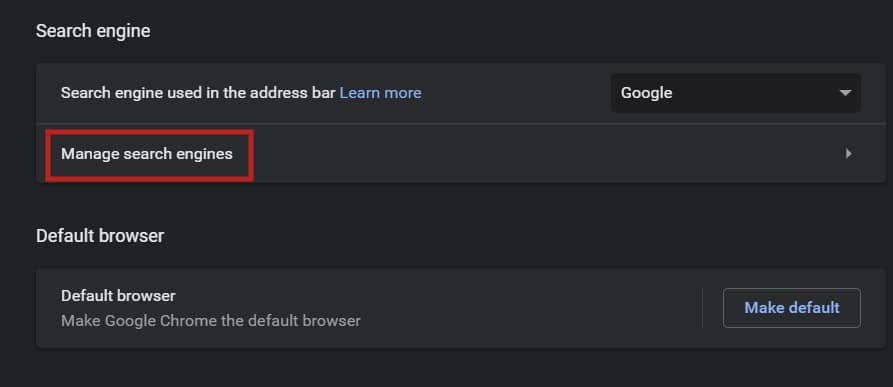 Click on the arrow beside Manage Search Engine. How to Remove Bing from Chrome