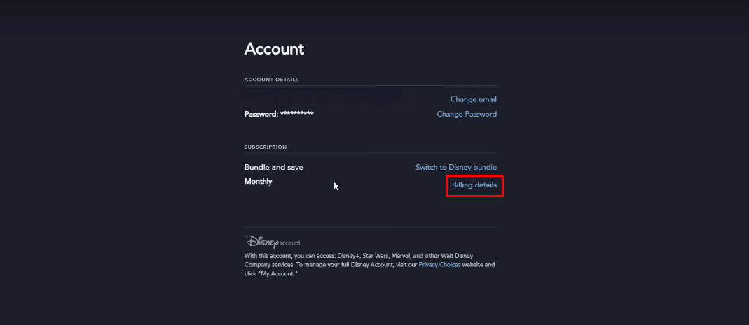 Click on the Billing details option under your Account menu. 