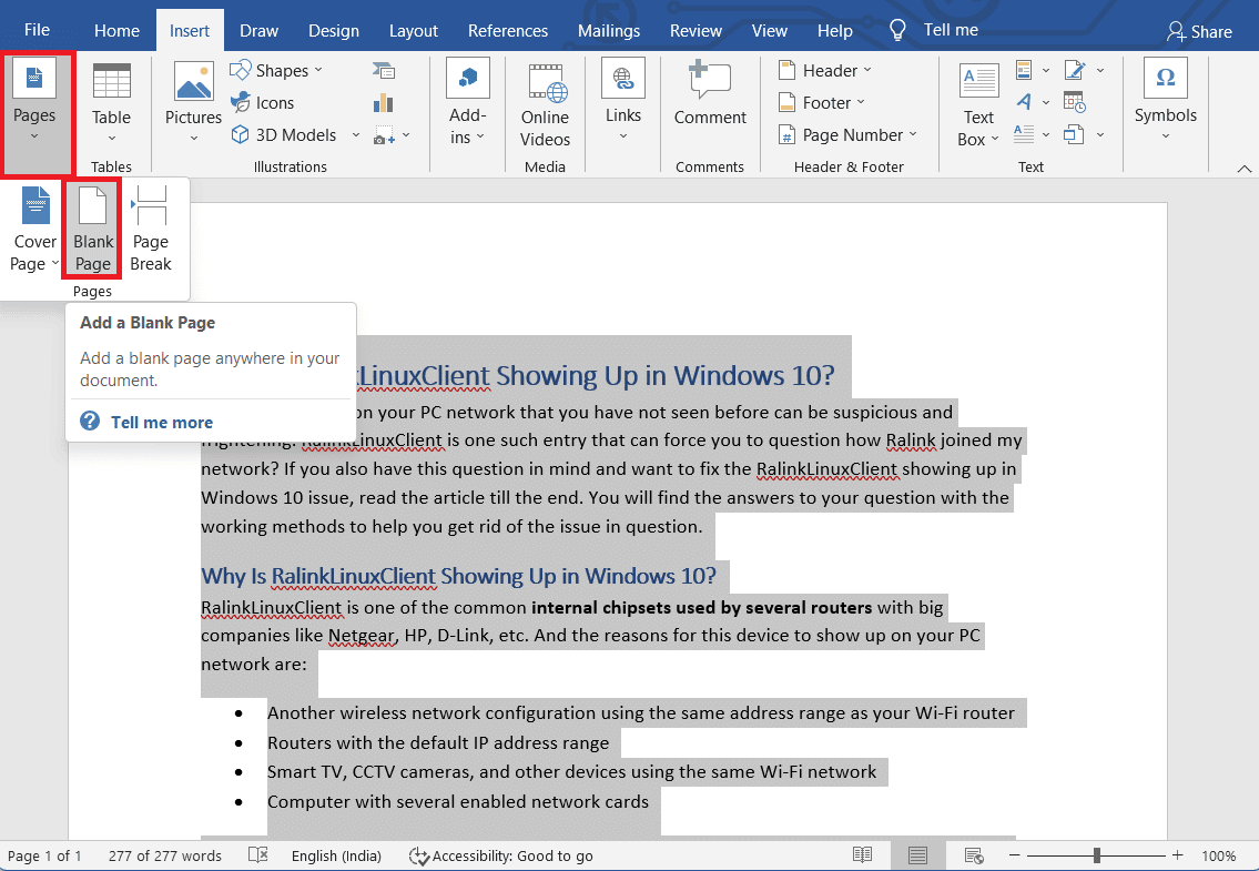 Click on the Blank Page option from the Pages section. How to Duplicate a Page in Microsoft Word