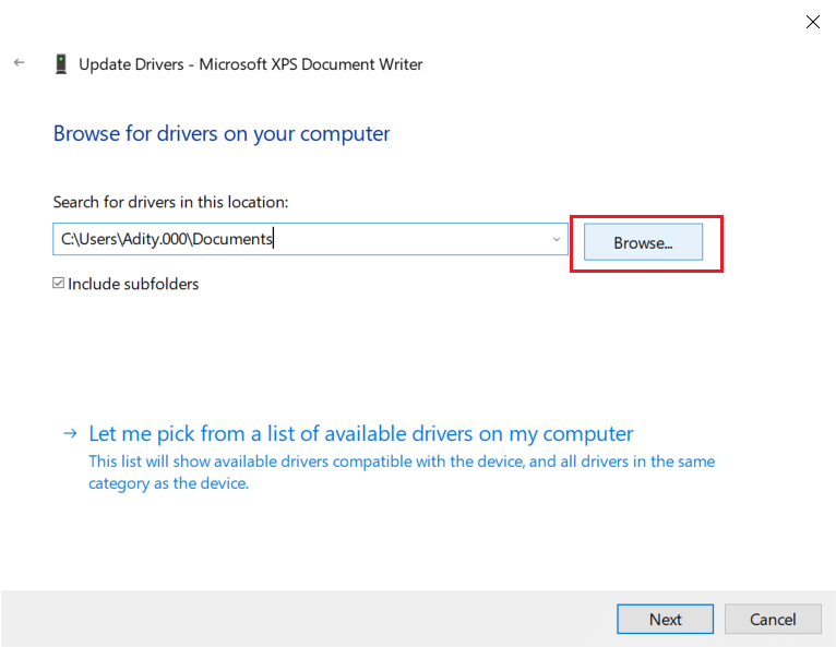 click on the browse button and navigate to printer drivers