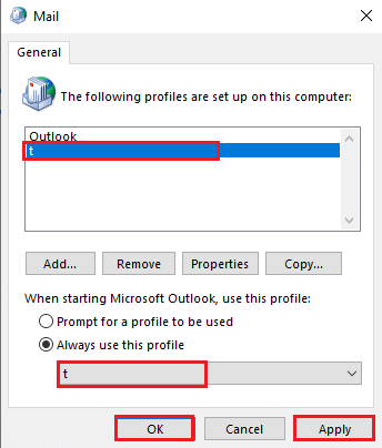 click on the buttons Apply and then on OK to reset the Outlook profile. Fix Outlook only Opens in Safe Mode on Windows 10