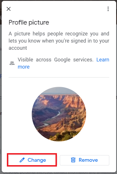 click on the Change button. How to Change My Google picture to Animated GIF