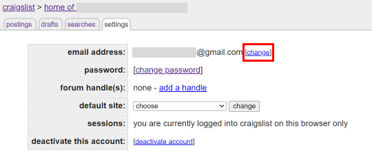 Click on the change option beside your email address